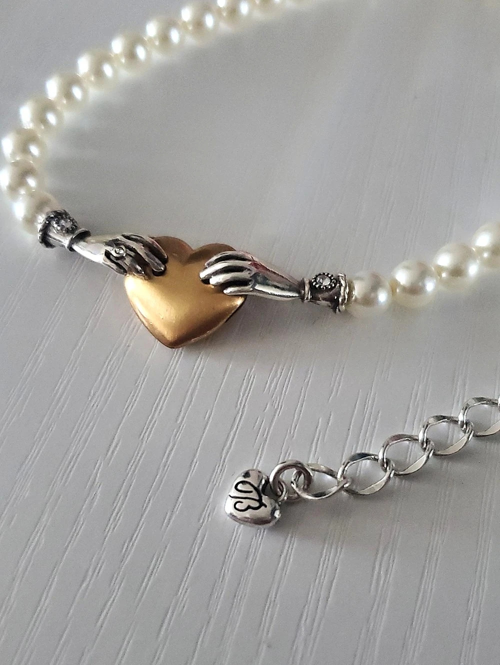 Brighton Loving Hands Necklace Pearl Heart Necklace